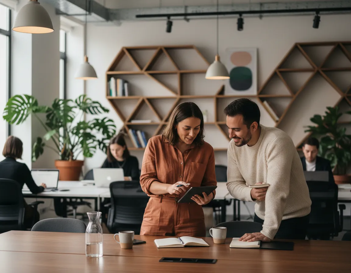 Behind-the-scenes style portrait in co-working space